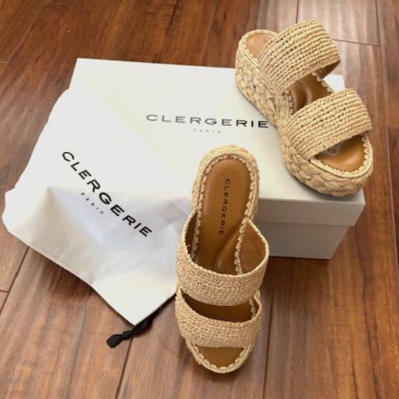 Clergerie Arlene 2 Raffia Platform Slide Sandals - Picture 1 of 10